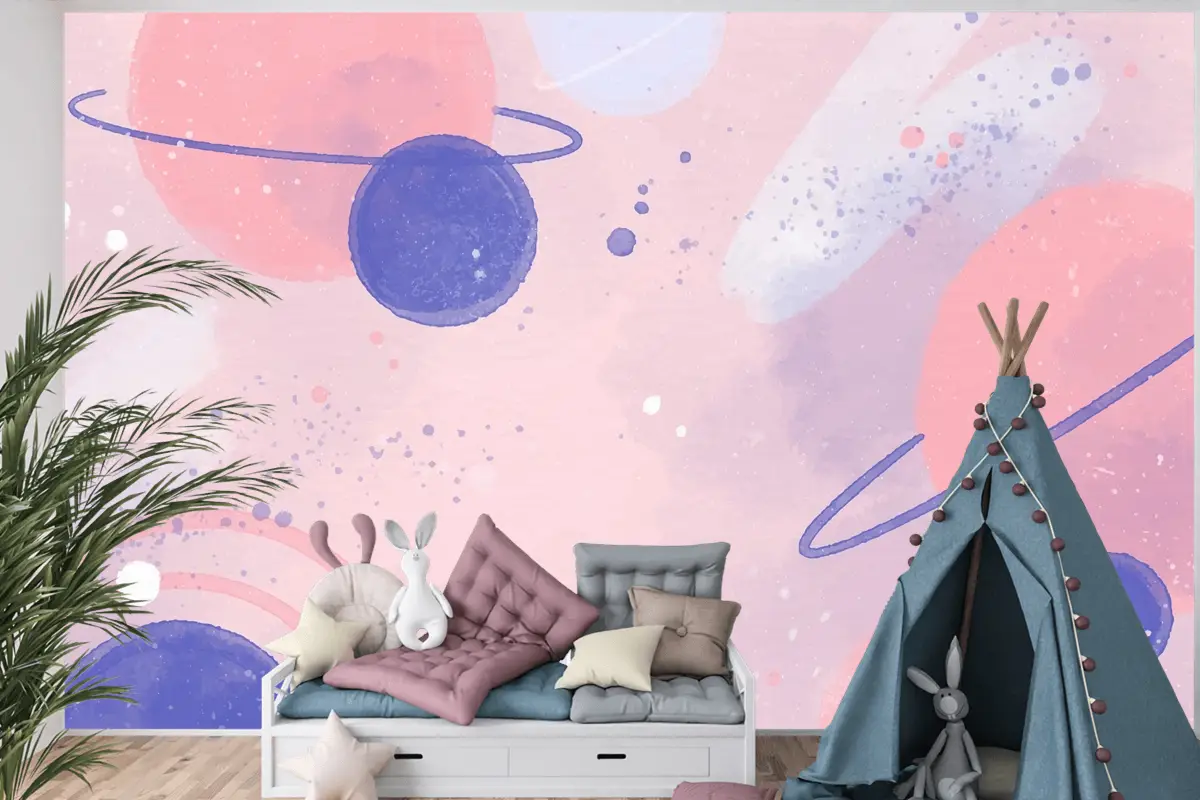 Renkli Suluboya Galaxy Çocuk Odası Duvar Kağıdı 
