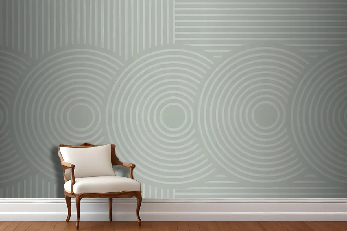 Yeşil Antre  Hol  Koridor Duvar Kağıdı Duvarında Eşmerkezli Daireler Ve Dikey Çizgiler