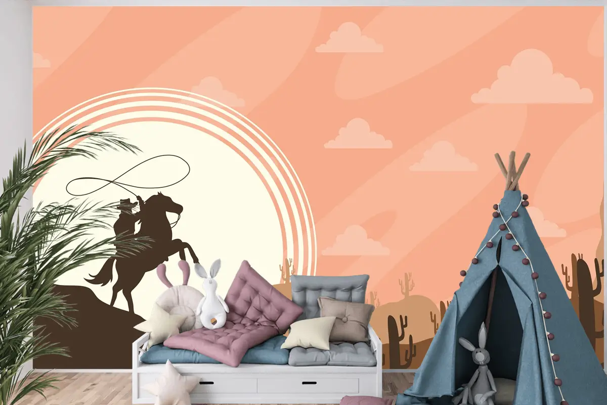 Çölde Kovboy Sahne Posteri Çocuk Odası Duvar Kağıdı