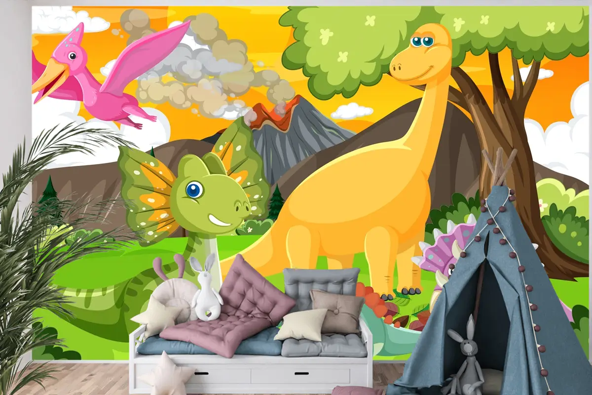 Ormandaki Sevimli Dinozor Grubu Çocuk Odası Duvar Kağıdı