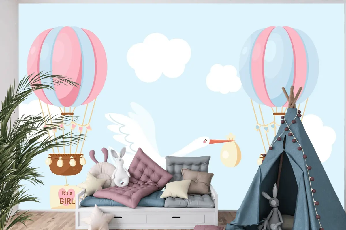 Sevimli Düz Tasarım Cinsiyet Ortaya Çocuk Odası Duvar Kağıdı