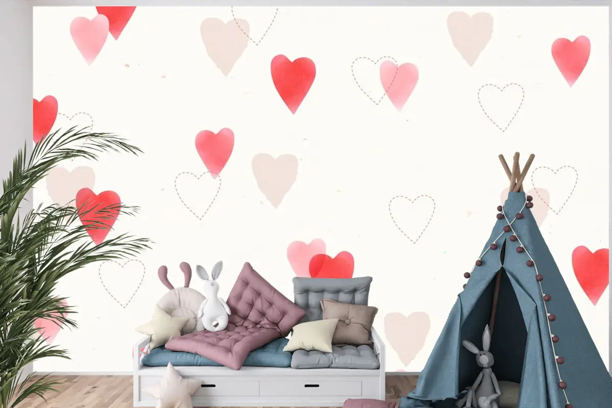Sevimli Aşk Desen Arka Plan Çocuk Odası Duvar Kağıdı