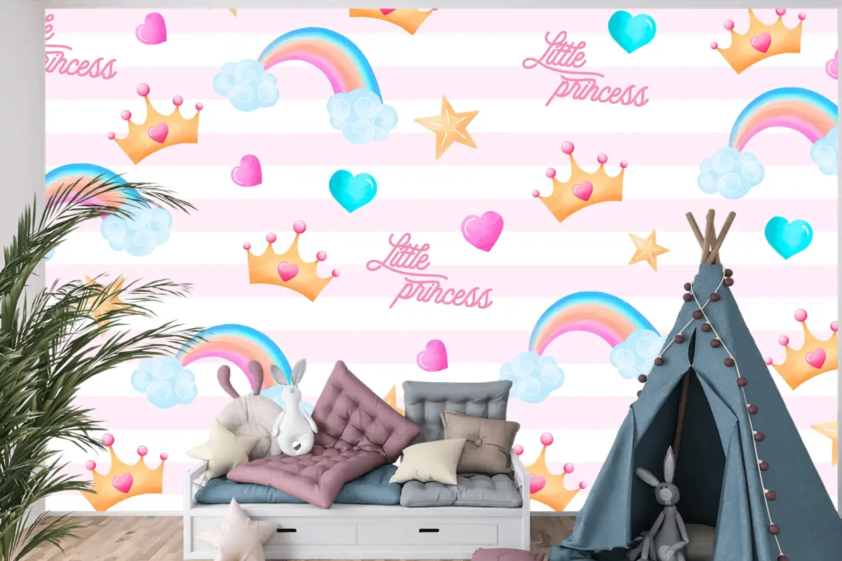 Küçük Bir Prenses Çocuk Odası Duvar Kağıdı  İçin Güzel Unsurlarla Sevimli Desen