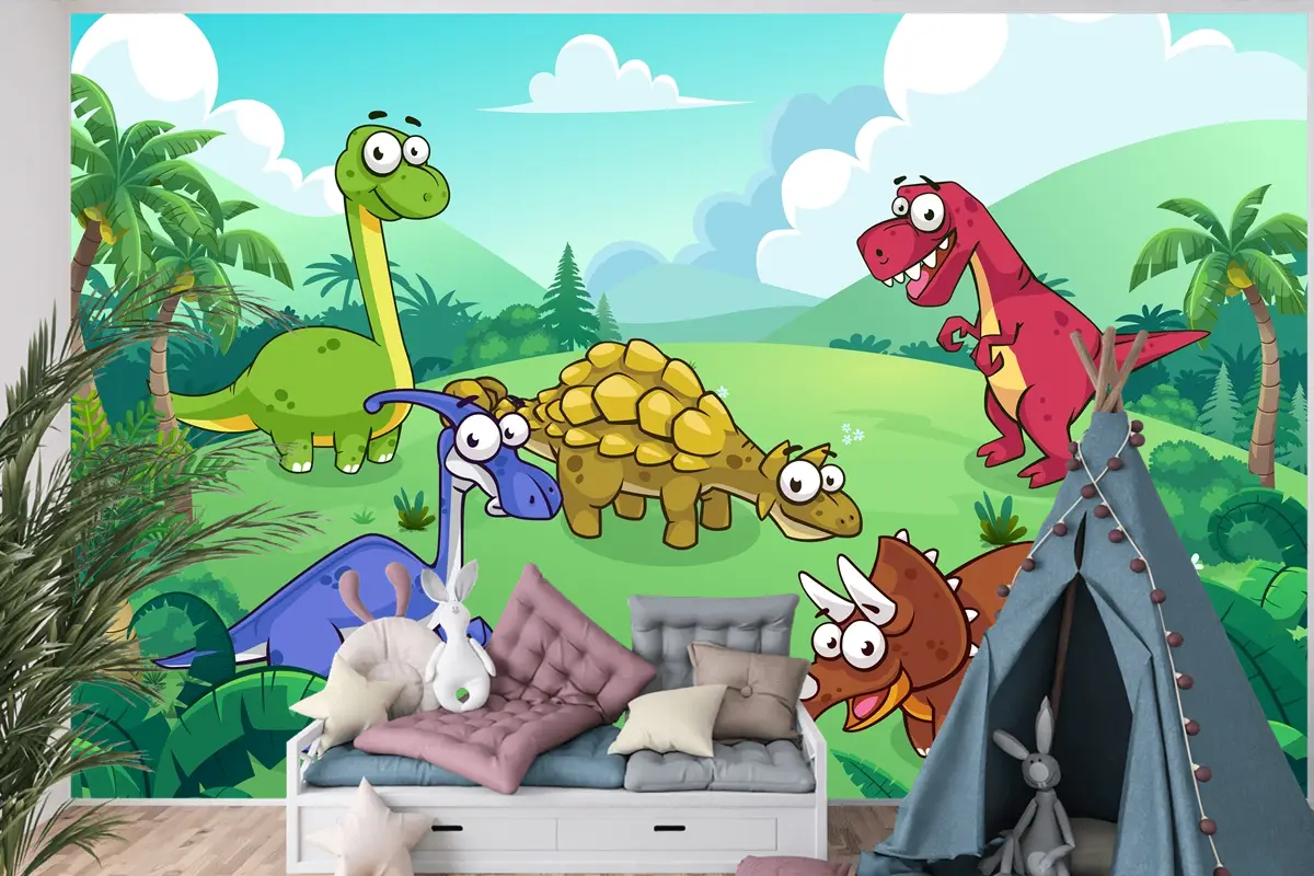 Vahşi Çocuk Odası Duvar Kağıdı Duvarındaki Dinozor