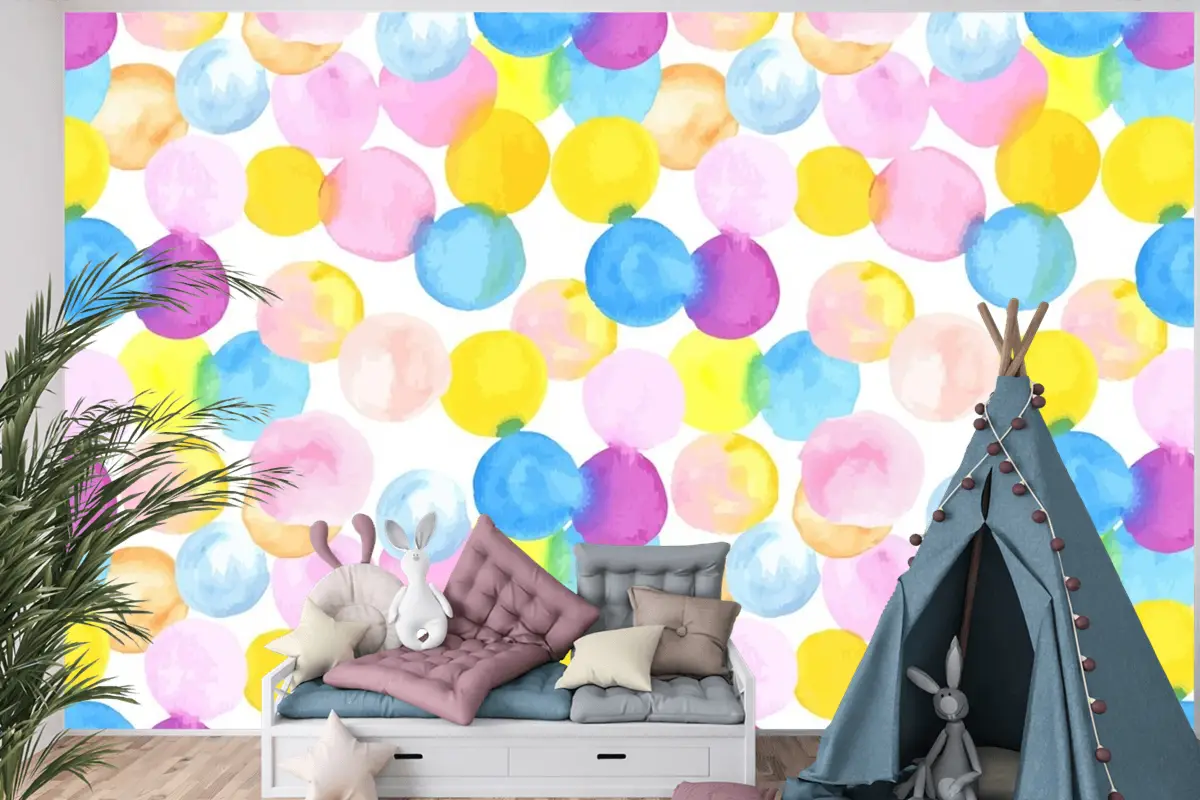 Noktalı Soyut Suluboya Dikişsiz Desen Çocuk Odası Duvar Kağıdı