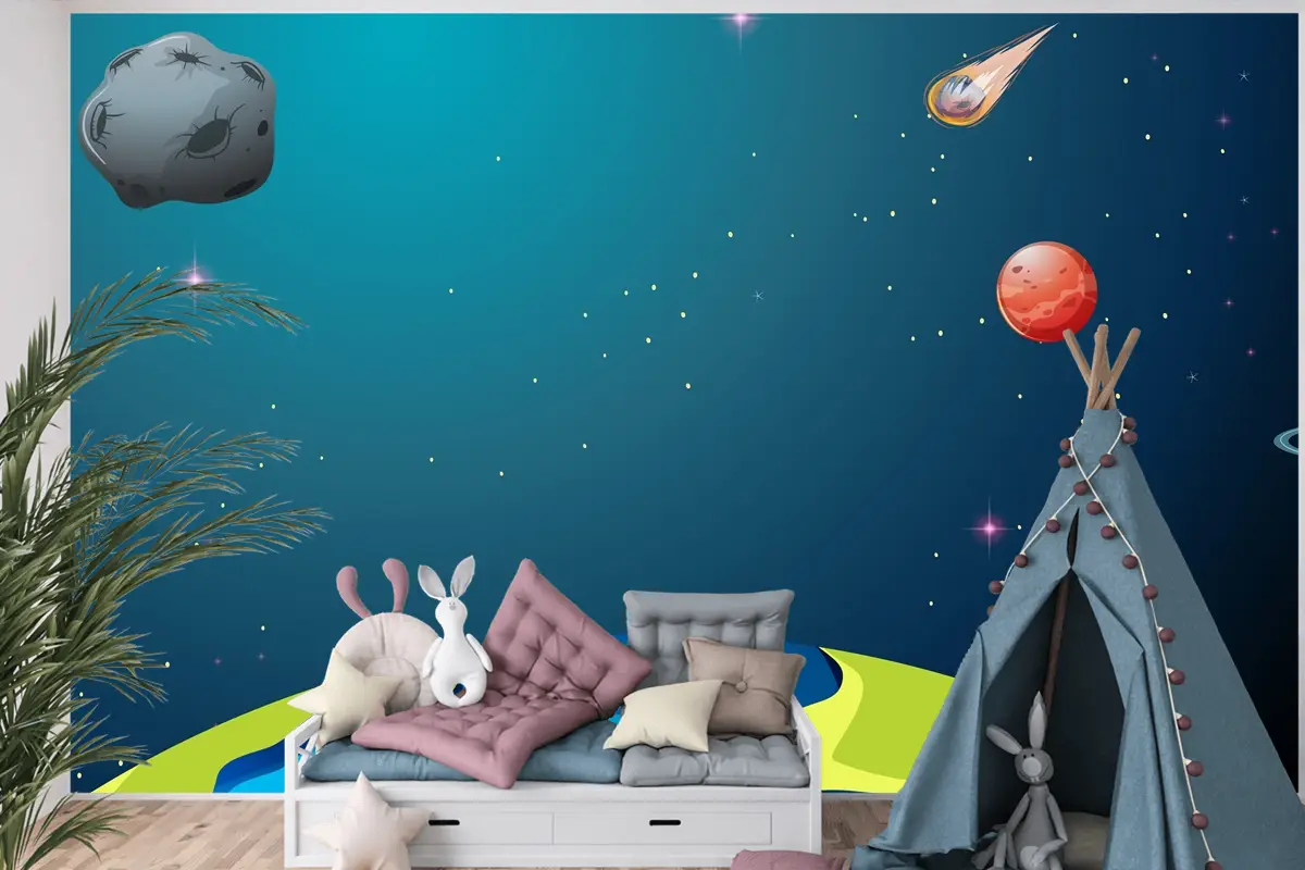 Dünya Ve Gezegenler Sahneleri Çocuk Odası Duvar Kağıdı