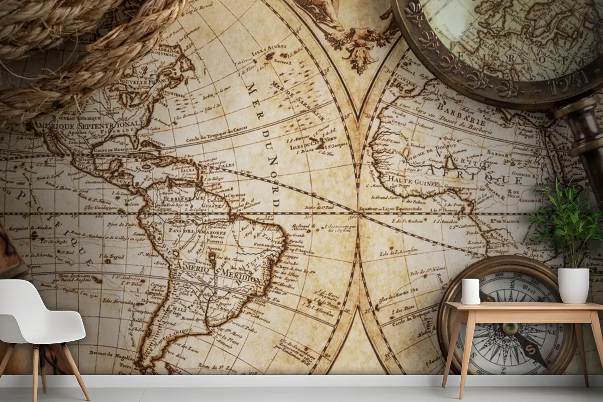Eski Moda Bir Haritanın Yukarıdan Aşağı Görünümü Duvar Kağıdı