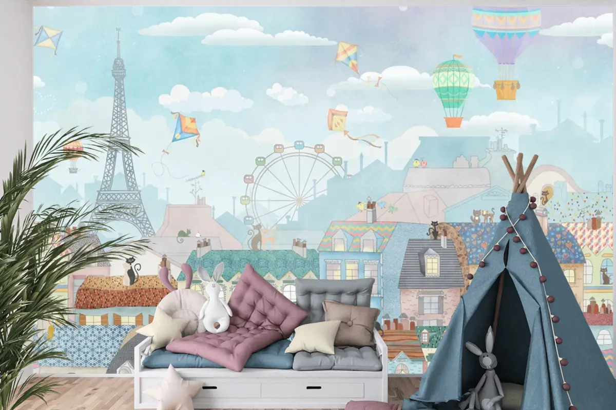 Eski Paris Suluboya Çocuk Odası Duvar Kağıdı