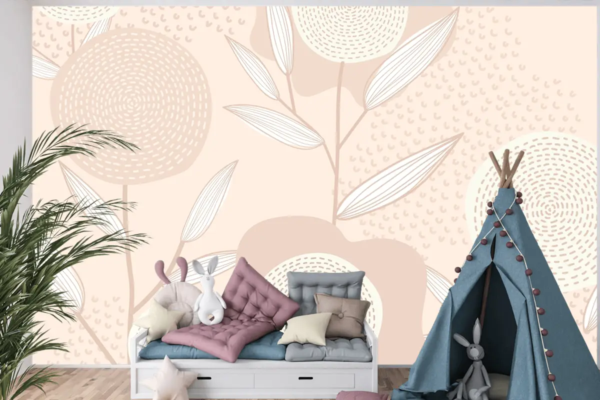 Pembe Çocuk Odası Duvar Kağıdı Duvarında Kadınsı Çiçek Desenli Vektör Arka Plan