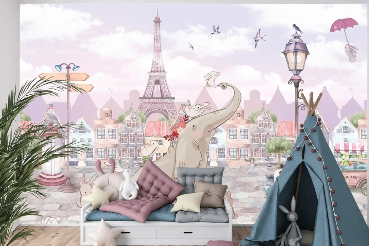 Fil Ve Tavşanlar Çocuk Odası Duvar Kağıdı