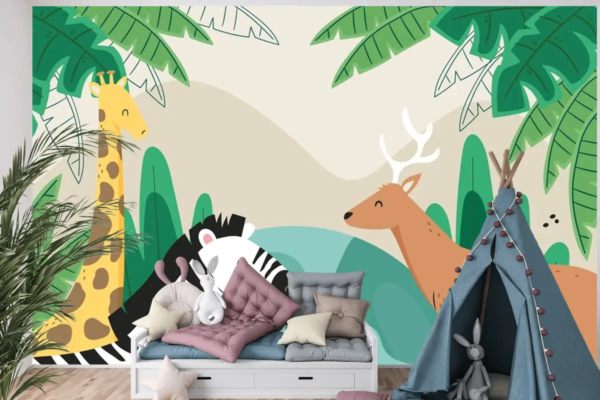 Flora Ve Fauna Çocuk Odası Duvar Kağıdı  Ile Dünya Yaban Hayatı Günü İçin Düz Arka Plan