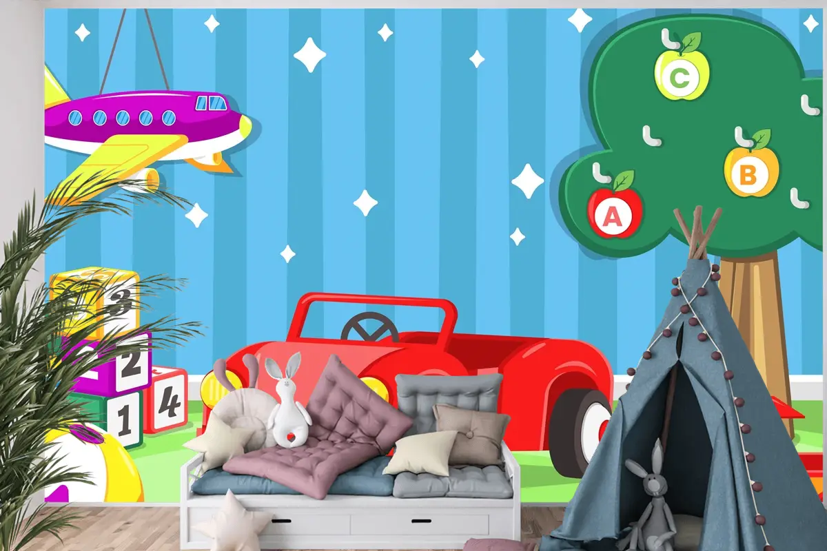 Düz Tasarım Noel Oyuncakları Çocuk Odası Duvar Kağıdı