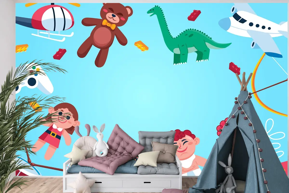 Düz Tasarım Noel Oyuncakları Çocuk Odası Duvar Kağıdı