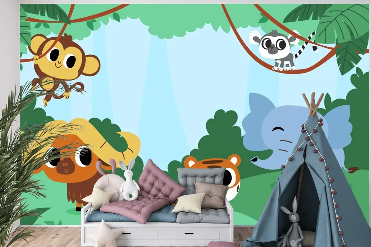 Dünya Hayvanları Koruma Günü Kutlaması İçin Düz Çocuk Odası Duvar Kağıdı 
