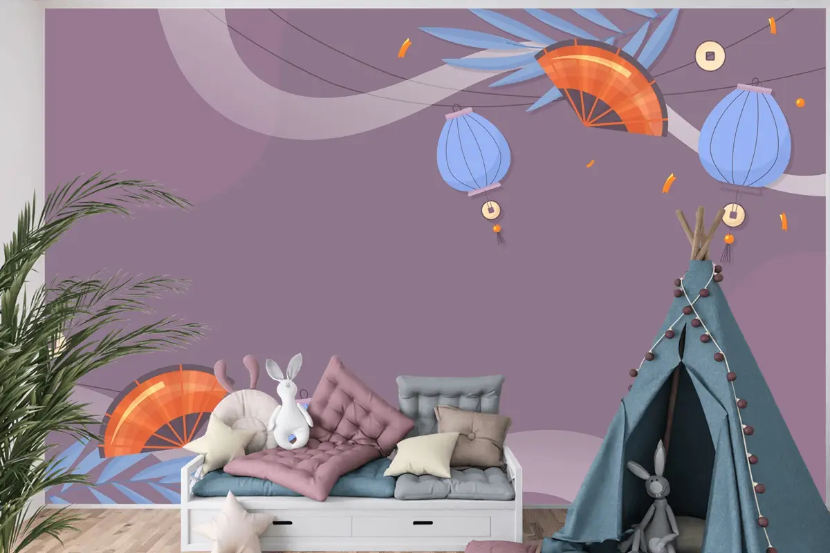 Düz Sonbahar Ortası Festivali Çocuk Odası Duvar Kağıdı 