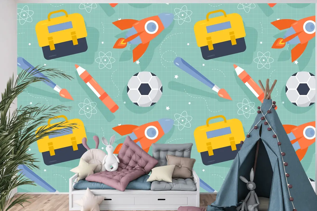 Okula Dönüş Çocuk Odası Duvar Kağıdı  İçin Düz Desen Tasarımı