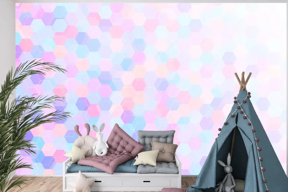 Düz Çokgen Arka Plan Çocuk Odası Duvar Kağıdı 