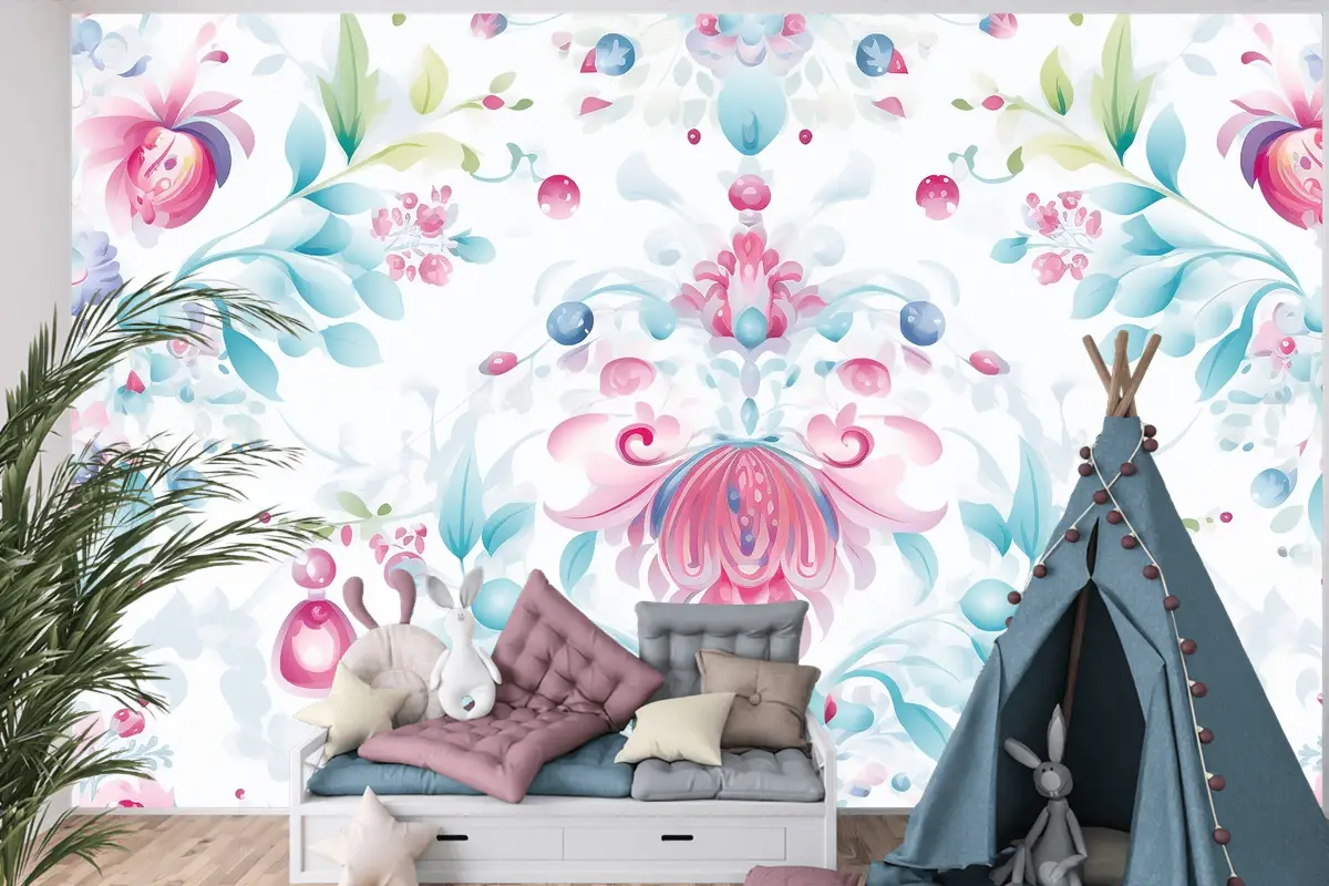 Çiçek Desenli Arka Plan Çocuk Odası Duvar Kağıdı