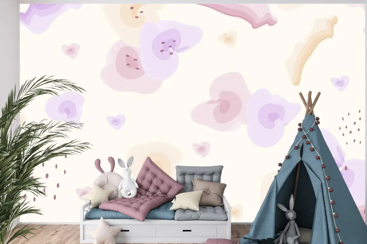 Çiçek Pastel Suluboya Çocuk Odası Duvar Kağıdı Desen Çocuk Odası Duvar Kağıdı 