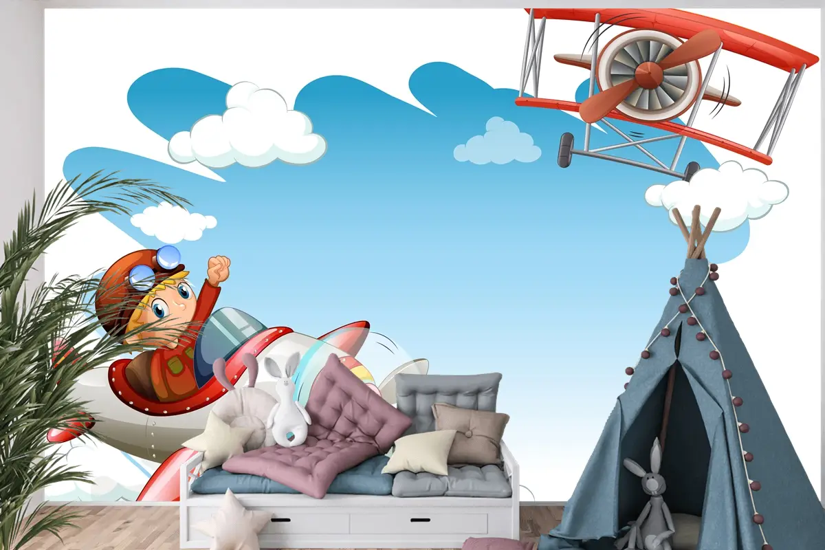 Uçan Jetler Çerçeve Çocuk Odası Duvar Kağıdı 
