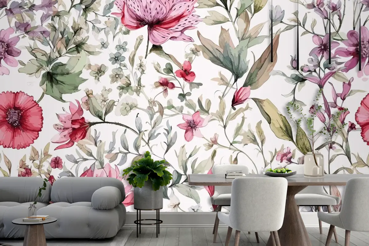 Yaprakları Ile Renkli Çiçek Arka Plan Duvar Kağıdı