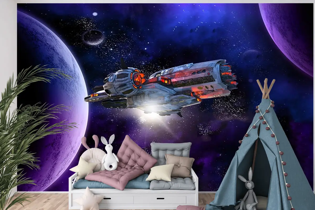 Galaksi Ve Uzay Gemisi Çocuk Odası Duvar Kağıdı