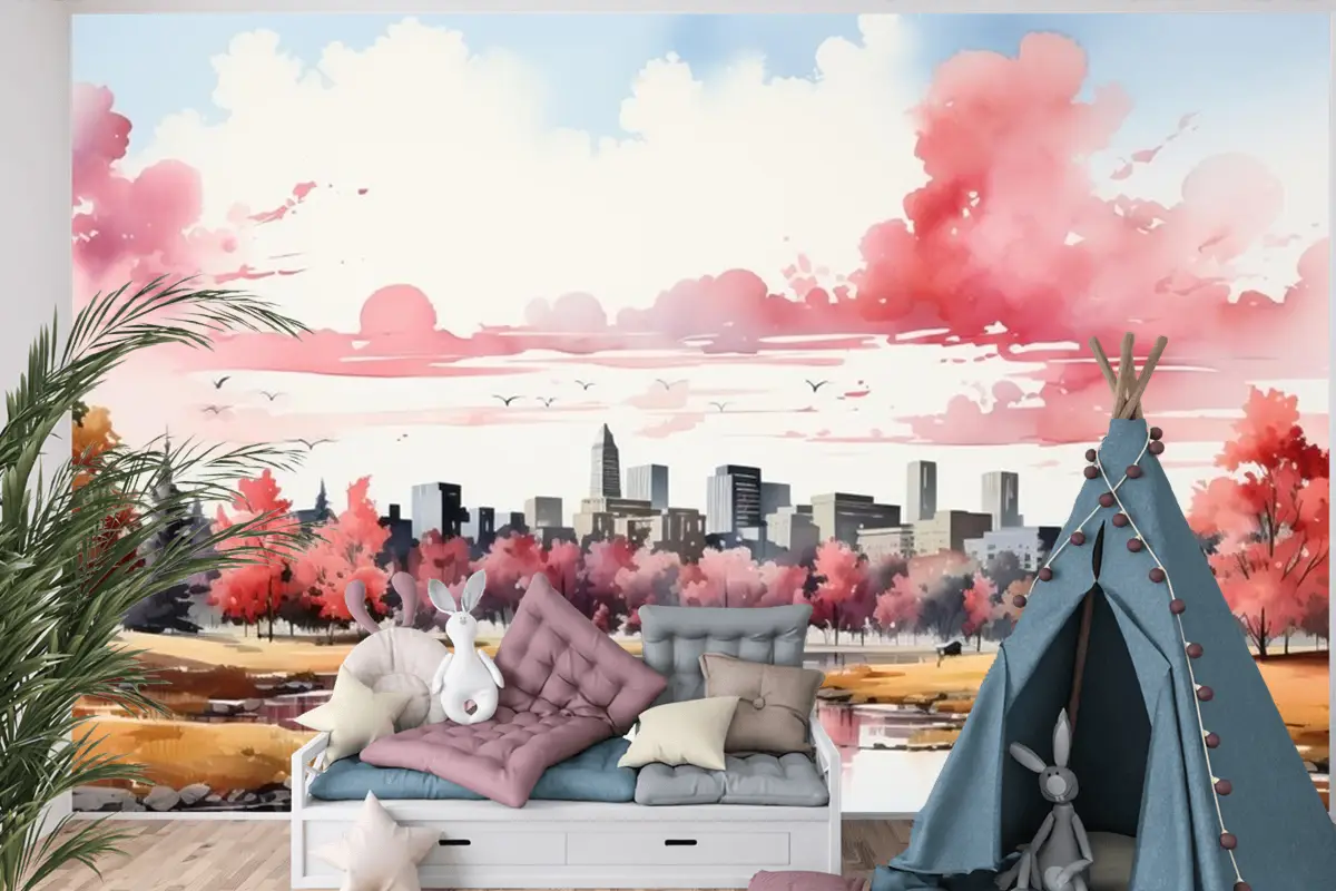 Beyaz Arka Plan Çocuk Odası Duvar Kağıdı Duvarında Geometrik Arazi