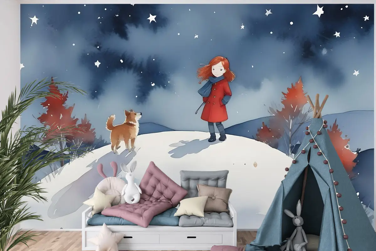 Aydaki Kızlar Çocuk Odası Duvar Kağıdı