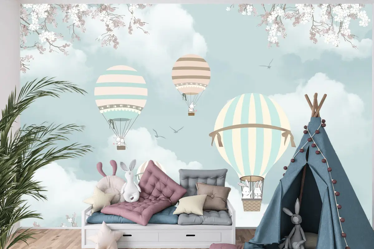 Gökyüzündeki Balonlar Ve Uçaklar Çocuk Odası Duvar Kağıdı