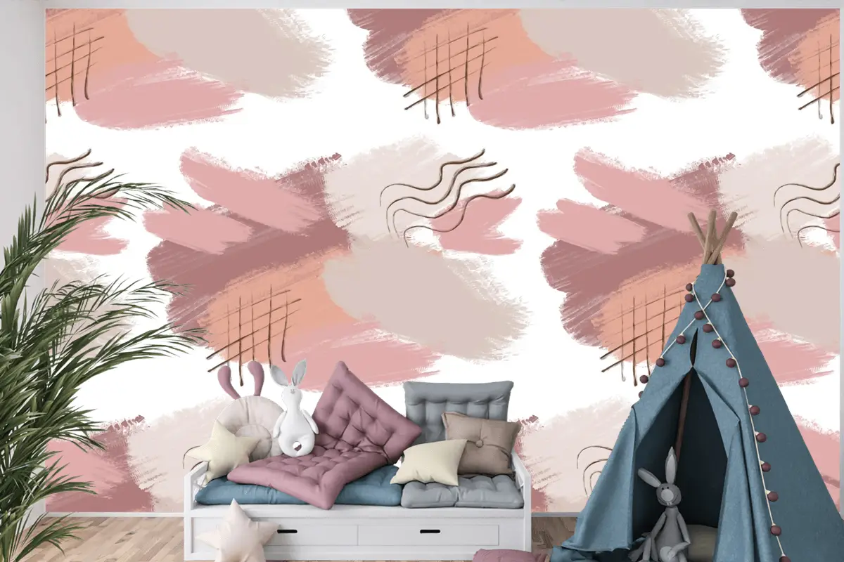 Degrade Kahverengi Soyut Suluboya Dikişsiz Desen Çocuk Odası Duvar Kağıdı