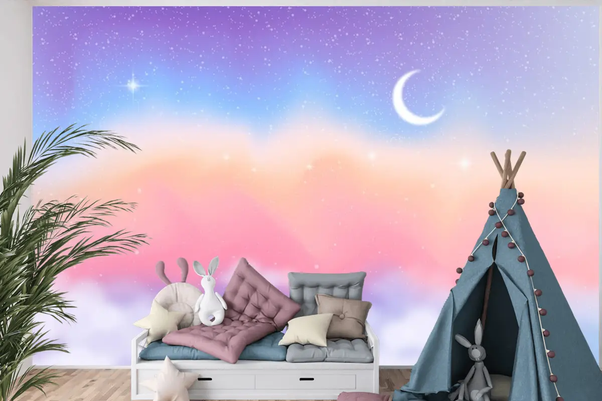 Degrade Pastel Gökyüzü Arka Plan Çocuklar Çocuk Odası Duvar Kağıdı