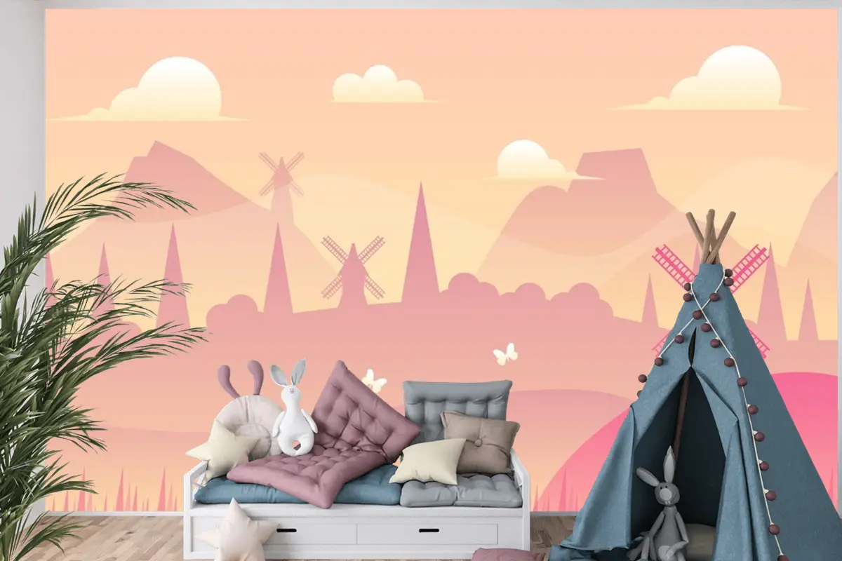 Degrade Bahar Manzara Arka Plan Çocuk Odası Duvar Kağıdı Duvar