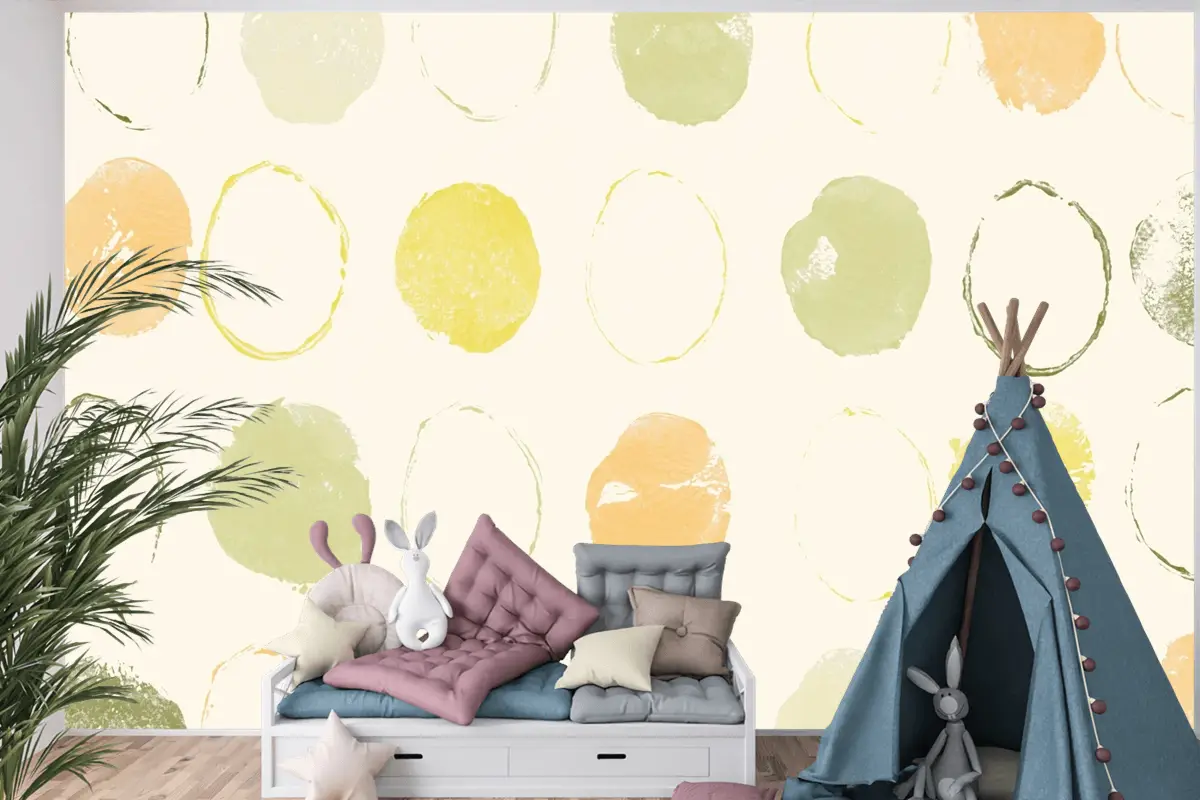 Yeşil Daire Desen Arka Plan El Yapımı Baskılar Çocuk Odası Duvar Kağıdı