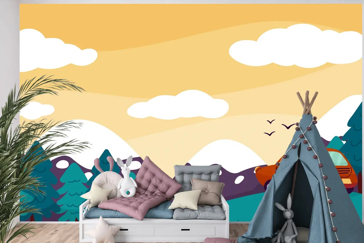 Elle Çizilmiş Macera Arka Plan Çocuk Odası Duvar Kağıdı 
