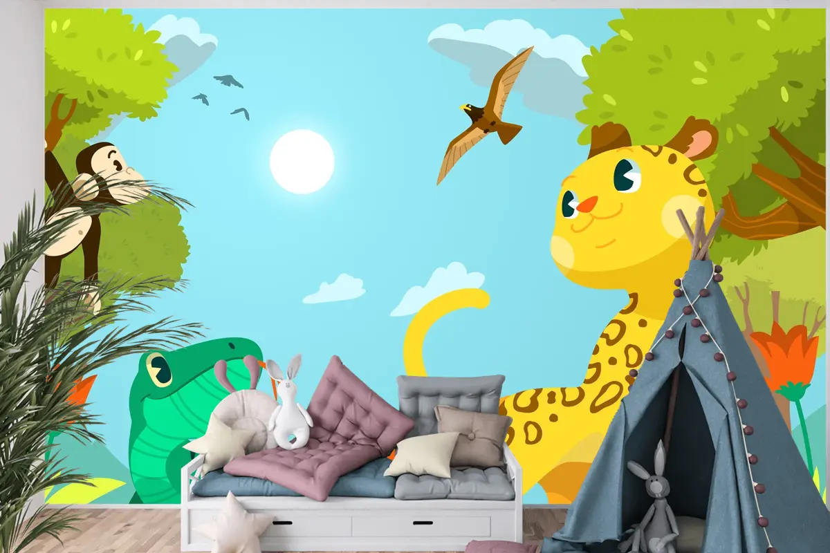 Elle Çizilmiş Biyoçeşitlilik Çocuk Odası Duvar Kağıdı 