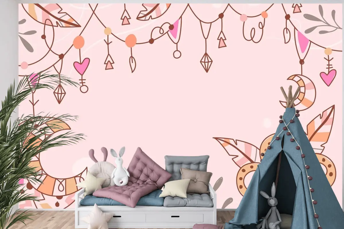 Elle Çizilmiş Boho Arka Plan Çocuk Odası Duvar Kağıdı