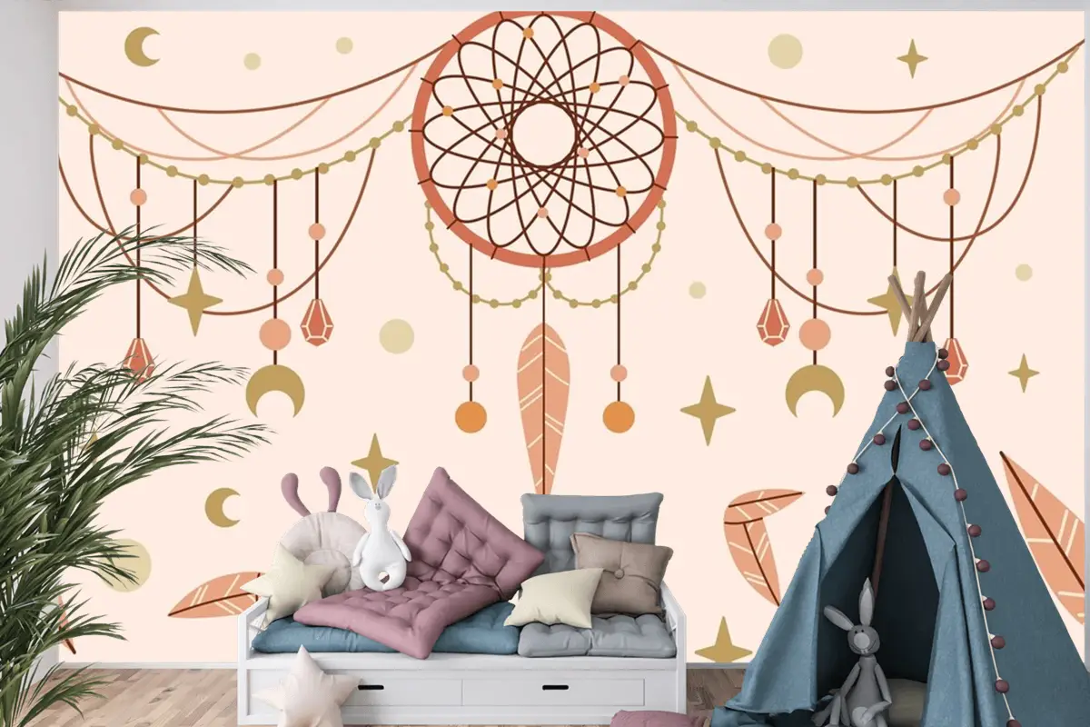 Elle Çizilmiş Boho Arka Plan Çocuk Odası Duvar Kağıdı 