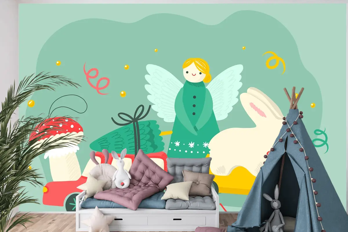 Elle Çizilmiş Noel Oyuncakları Arka Plan Çocuk Odası Duvar Kağıdı 