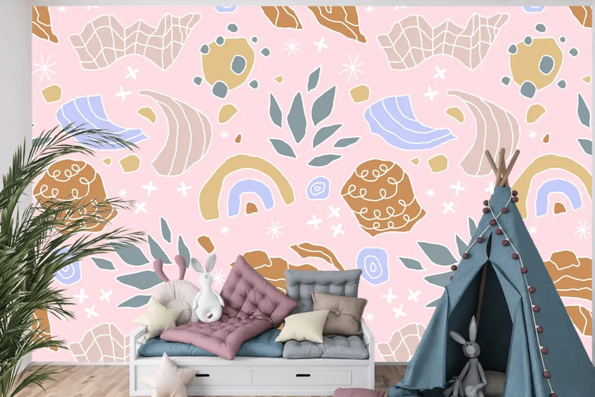 Elle Çizilmiş Kesme Kolaj Desen Çocuk Odası Duvar Kağıdı 