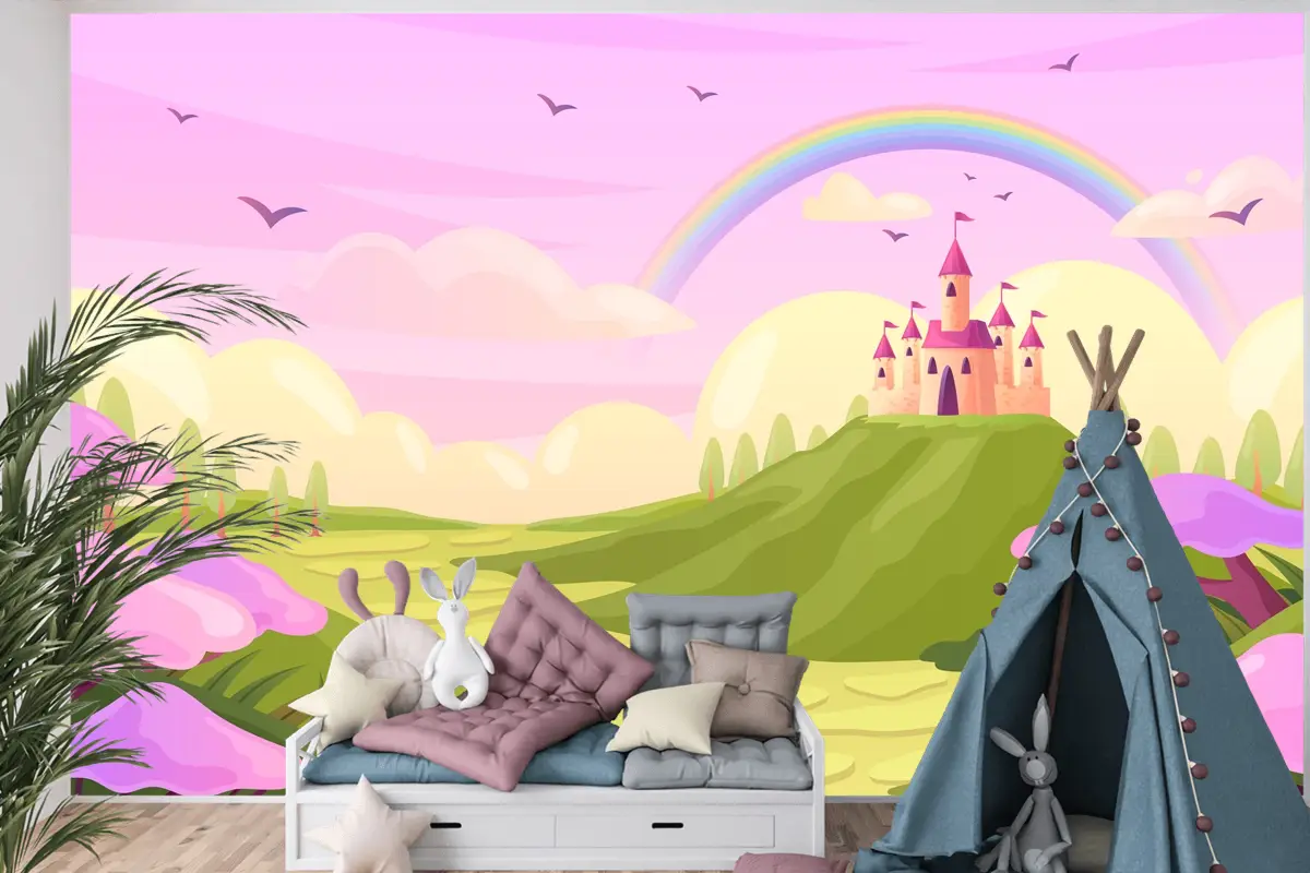Elle Çizilmiş Peri Masalı Arka Plan Çocuk Odası Duvar Kağıdı 