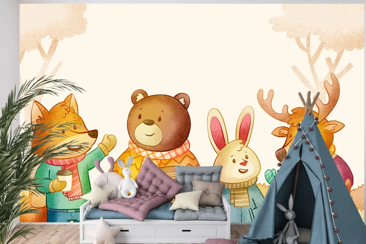 Elle Çizilmiş Sonbahar Sezonu Çocuk Odası Duvar Kağıdı 