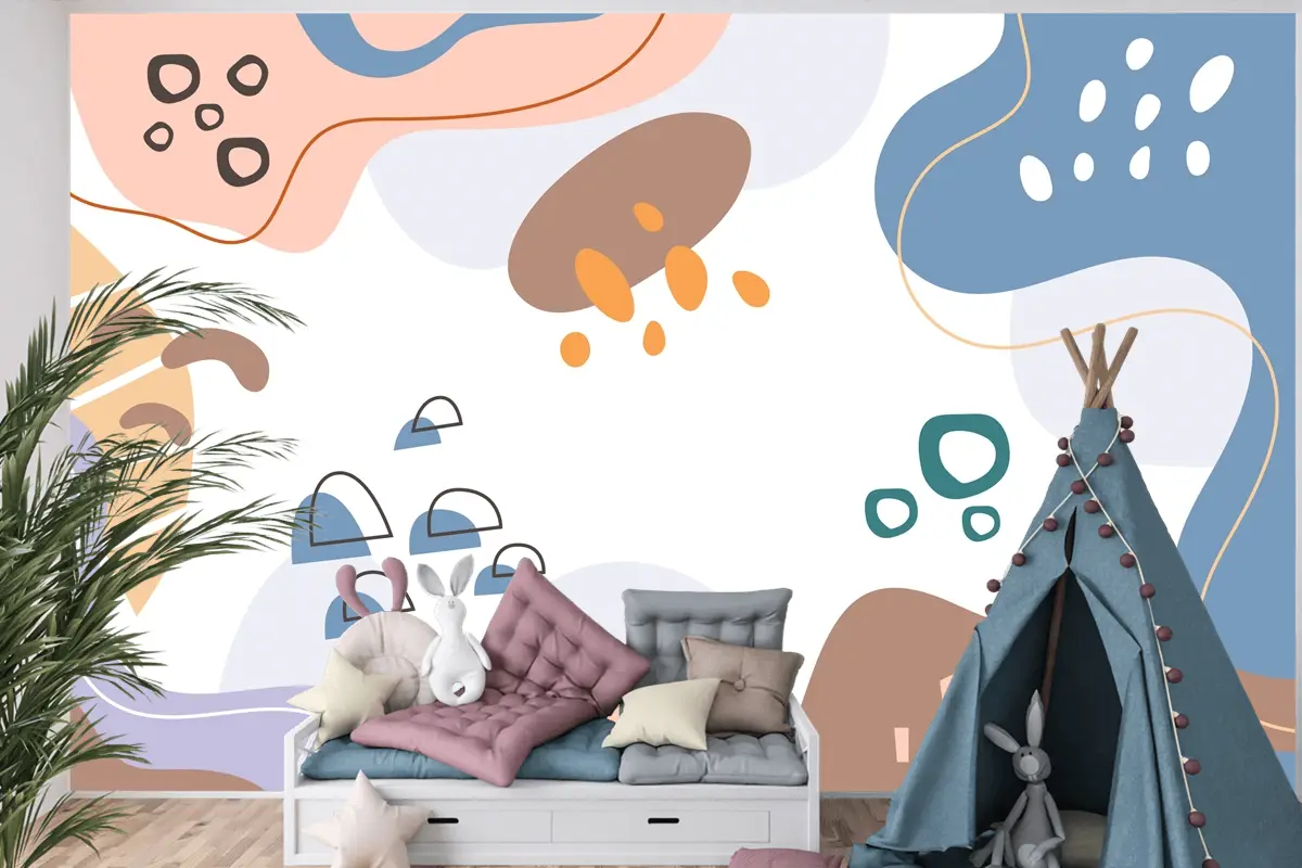 Elle Çizilmiş Düz Tasarım Soyut Doodle Çocuk Odası Duvar Kağıdı 