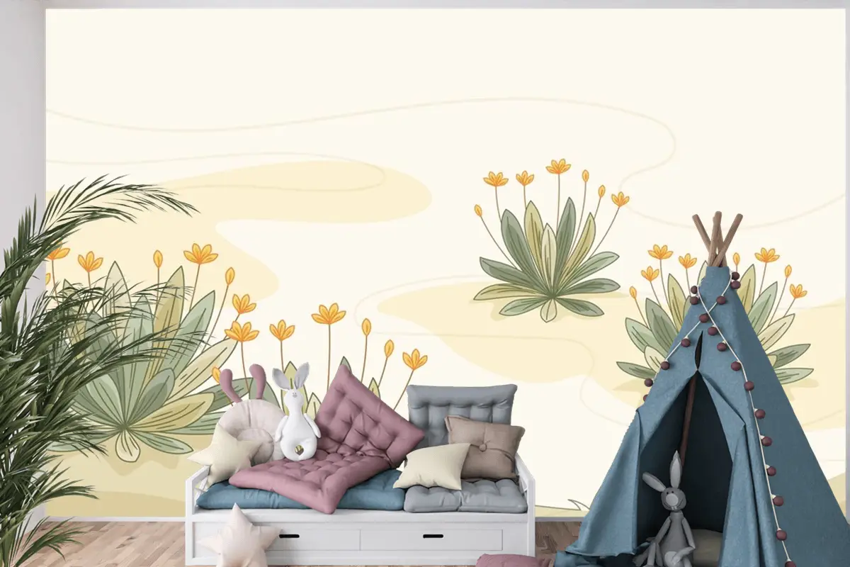 Elle Çizilmiş Frailejon Bitki Arka Plan Çocuk Odası Duvar Kağıdı 