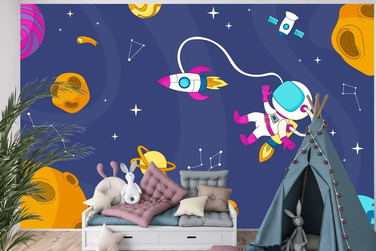 Elle Çizilmiş Galaxy Boys Çocuk Odası Duvar Kağıdı