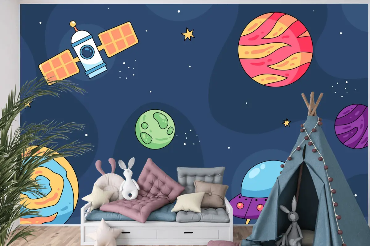 Elle Çizilmiş Galaxy Çocuk Odası Duvar Kağıdı 