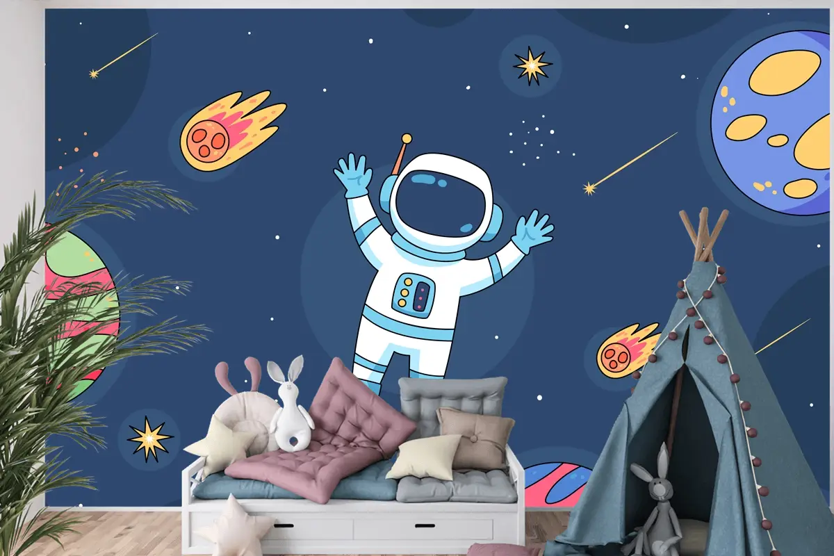 Elle Çizilmiş Galaxy Yıldız Çocuk Odası Duvar Kağıdı