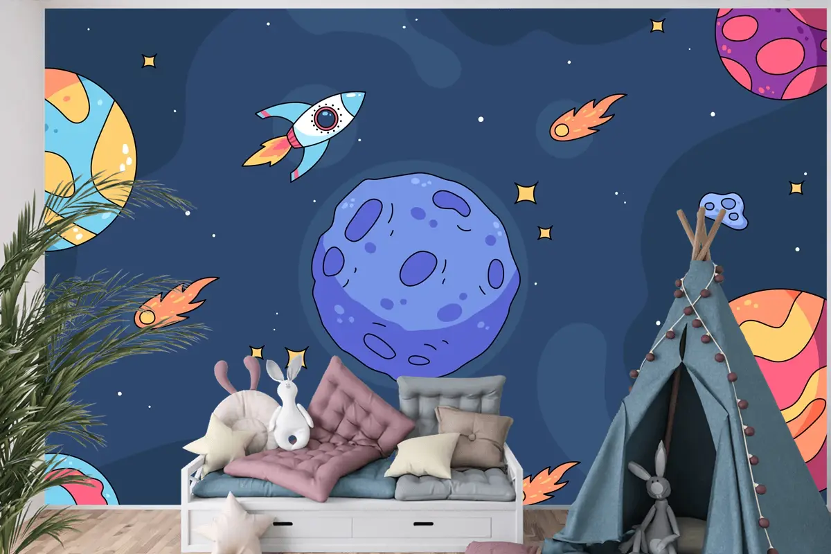 Elle Çizilmiş Galaxy Çocuk Odası Duvar Kağıdı 