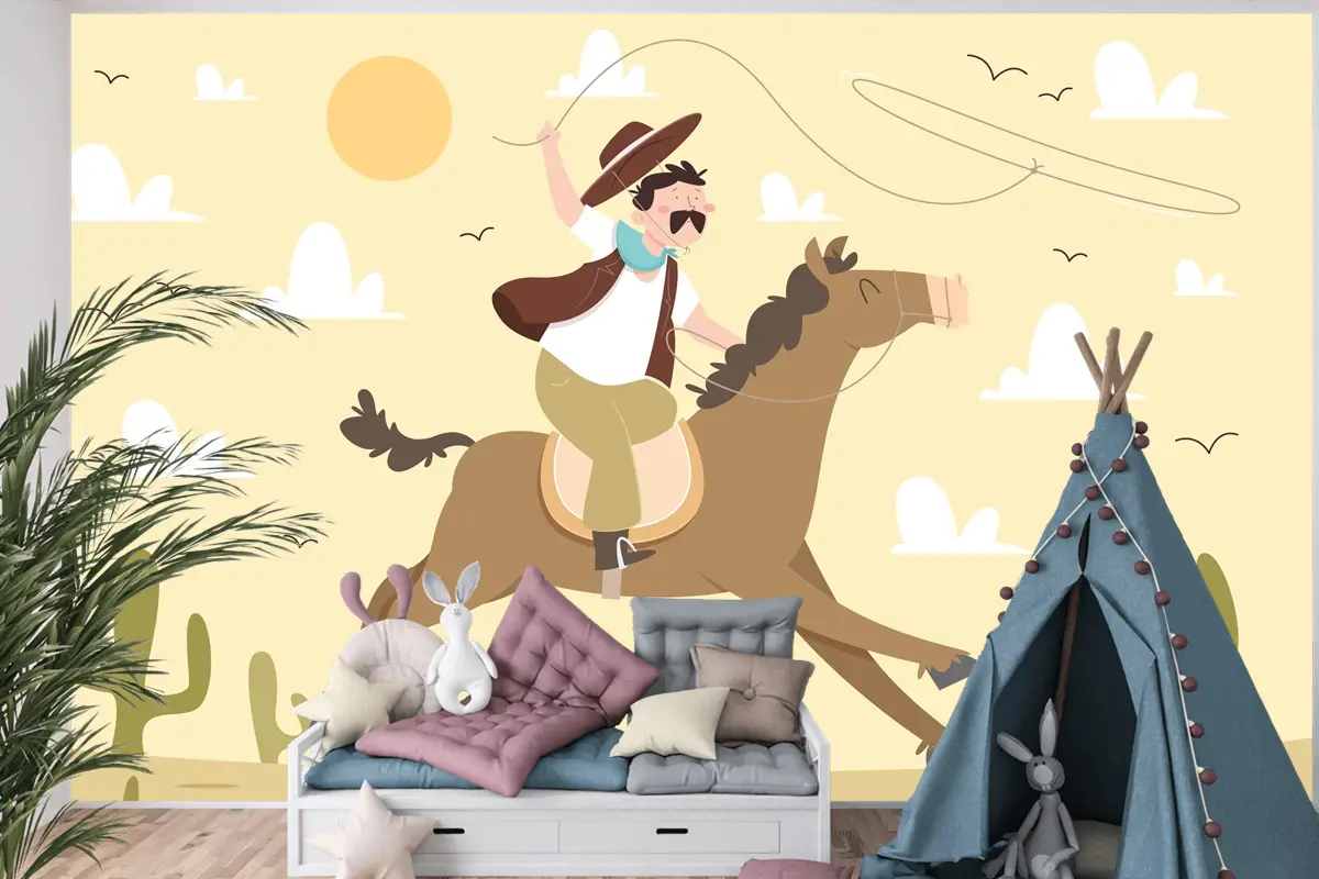 Elle Çizilmiş Gaucho Arka Plan Çocuk Odası Duvar Kağıdı 