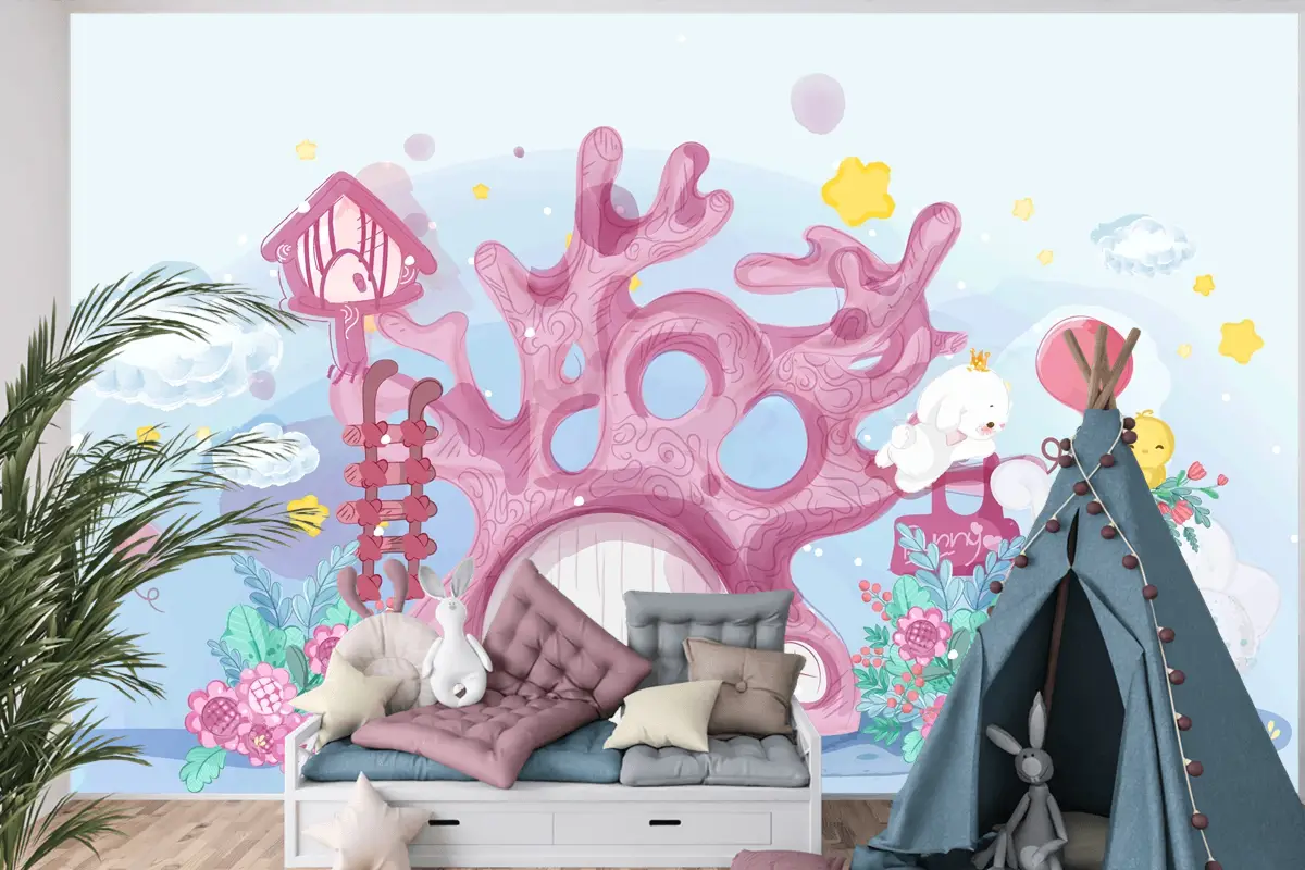 Elle Çizilmiş Geçit Töreni Doodle Hayvanlar Çocuk Odası Duvar Kağıdı