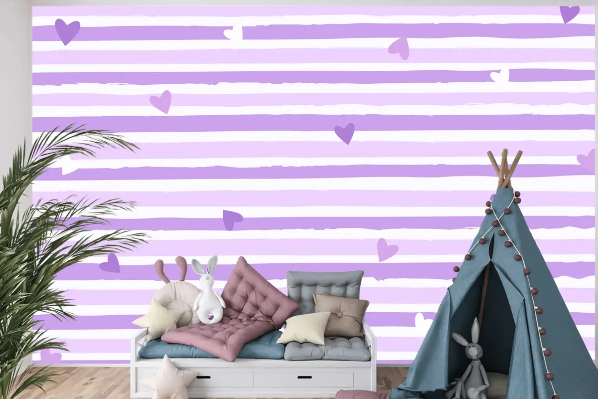 Elle Çizilmiş Mor Çizgili Arka Plan Çocuk Odası Duvar Kağıdı